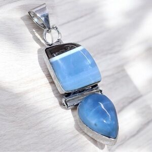Blue Owyhee Opal Silver Pendant